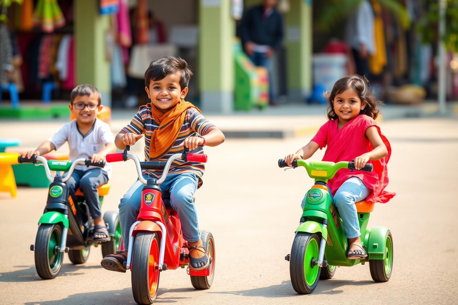 Happy children riding colorful tricycles from Niraj Tricycle Agency Gorakhpur